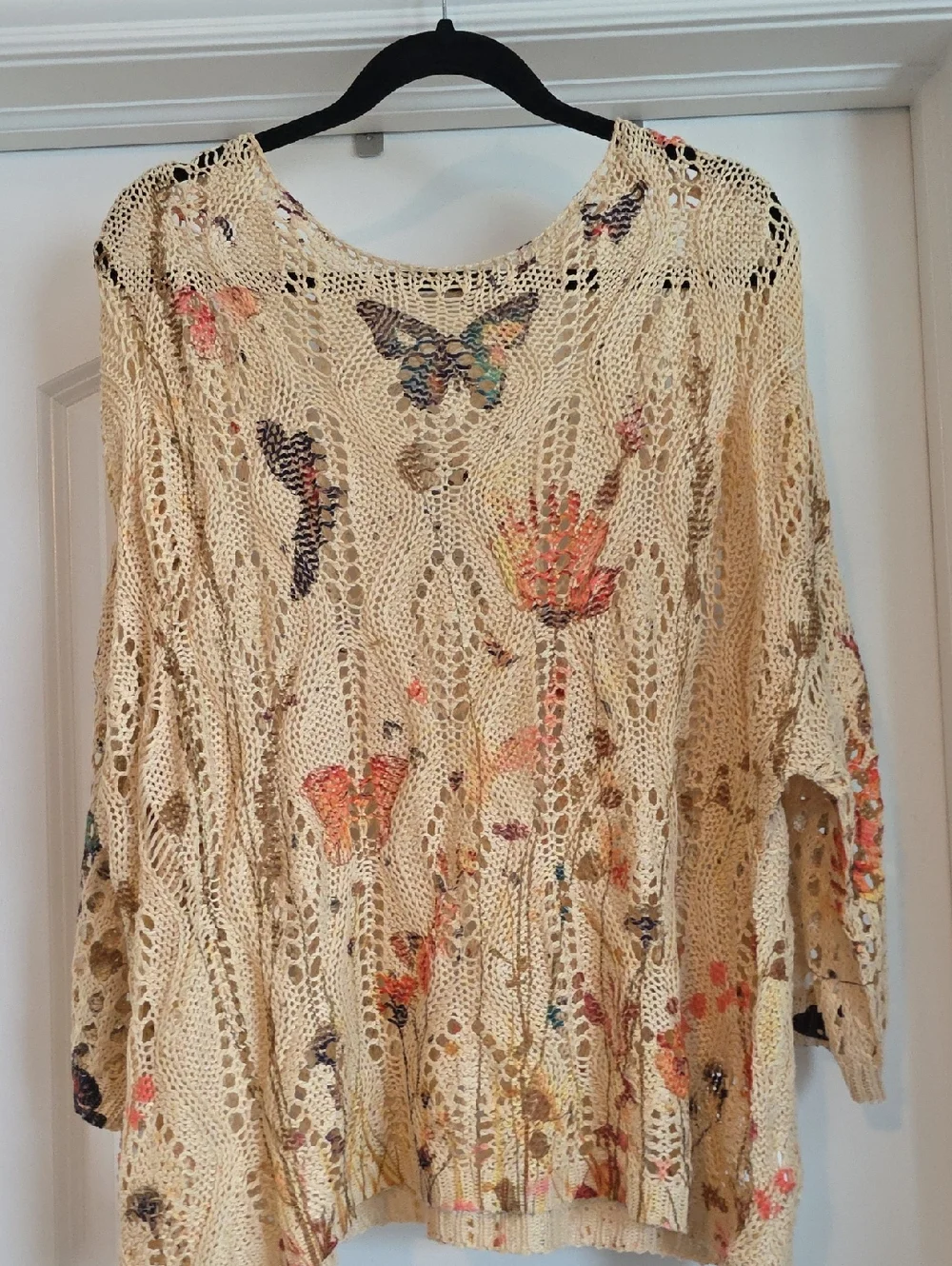 EUC Oversized Small (More Like 1X) Boutique Open-Knit Butterfly Floral Sweater - Picture 1 of 5